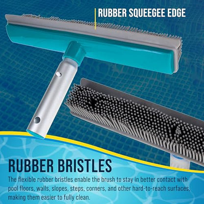 U.S. Pool Supply 13" Pool Brush with Rubber Bristles and Squeegee Edge - Safe for Vinyl Liners, Ideal for Above-Ground Pools, Aluminum Pole Handle - Scrub Leaves Debris from Walls, Floors, Corners - style: 13" Rubber Bristles