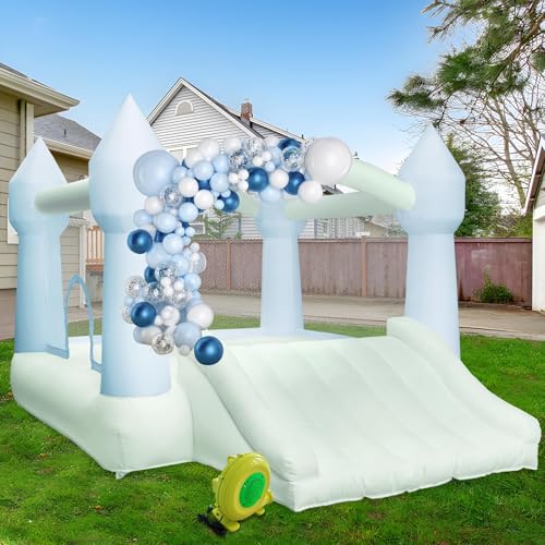 AKSPORT Inflatable Bounce House,White Castle Bounce House for Kids 3-6 Indoor & Outdoor Inflatable Bouncer House with Slide & Air Blower & Balloons for Kids Birthday Party,Wedding Party - style: 11.97x8.98x7.15ft-green