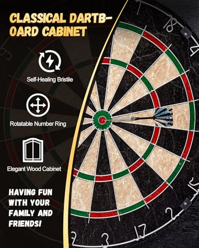 Sisal Dart Board Cabinet Sets, Decorative Dart Boards for Adults [6*Steel Darts] - Wooden Dartboard Cabinet with Integrated Scoreboard for Family Game Rooms - style: BLACK