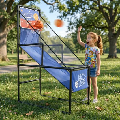 Basketball Arcade Game Indoor, Single Shot Basketball Hoop with 2 Balls & Pump, Foldable Stand for Toddlers & Young Players, Active Play Toy for Home, Playroom, Carnival