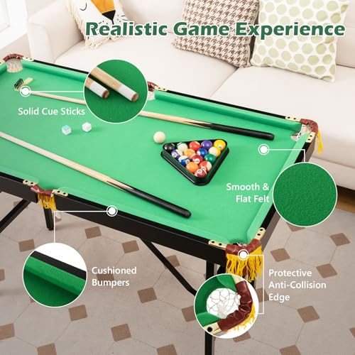 LDAILY 47"/48" Billiard Table Set, Portable Pool Ball Game with 2 Cue Sticks, 2 rubs & 16 Balls, Pocket Holders, Triangle Gauge, Brush, Mini Tabletop Pool Set for Kids Adult