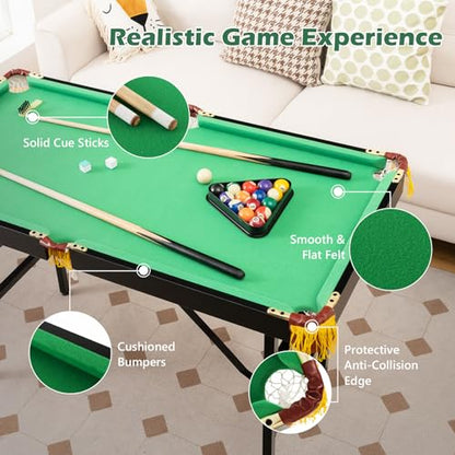 Goplus 48" Pool Table, Foldable Billiards Table with 2 Cue Sticks, 16 Balls, Triangle, 2 Chalks, Brush, Portable Compact Folding Pool Game Table for Kids Adults Family