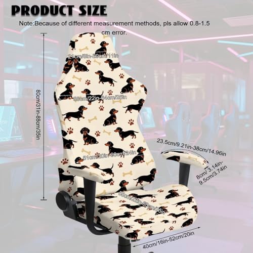 Dachshund Dog Paw Bone Print Gaming Chair Covers Slipcovers, Stretchable Elastic Computer Reclining Gaming Chair Seat Cover with Armrest Covers for Dormitories Study - color: Dachshund Dog Paw Bone