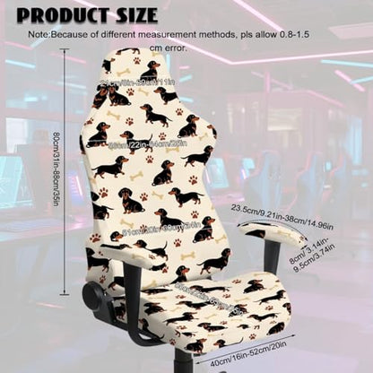 Dachshund Dog Paw Bone Print Gaming Chair Covers Slipcovers, Stretchable Elastic Computer Reclining Gaming Chair Seat Cover with Armrest Covers for Dormitories Study - color: Dachshund Dog Paw Bone