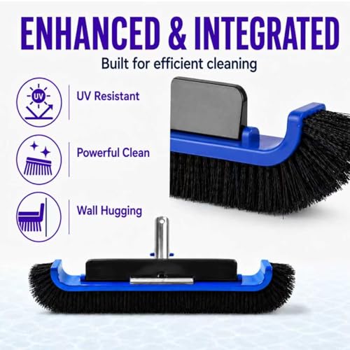 17.5" Pool Brush Head, Curved Swimming Pool Cleaning Brush with Reinforced Aluminum Back & Nylon Bristles, Heavy Duty Scrubber for Pool Walls Tiles Floors, Blue - color: Blue