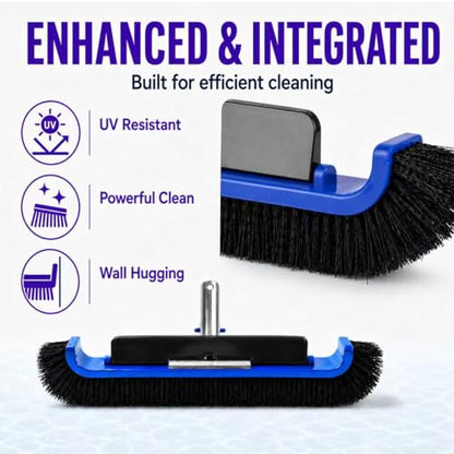 17.5" Pool Brush Head, Curved Swimming Pool Cleaning Brush with Reinforced Aluminum Back & Nylon Bristles, Heavy Duty Scrubber for Pool Walls Tiles Floors, Blue - color: Blue