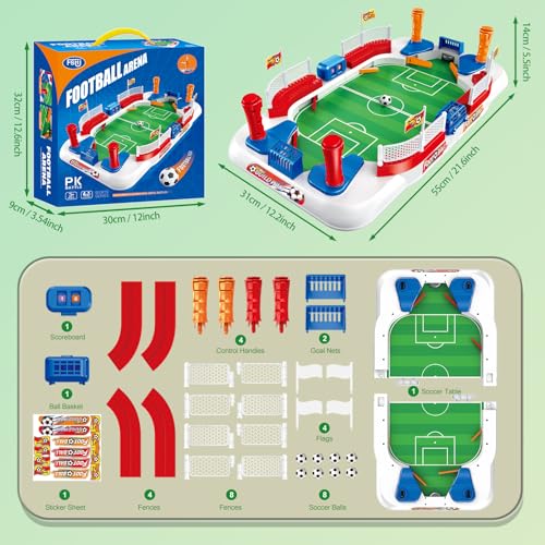 Mini Foosball Table Soccer Board Games for Kids Adults Indoor Table Games with Dual Flipper Controls High Fences Pinball Machine Soccer Toy Birthday for Boys Age 6 7 8-12