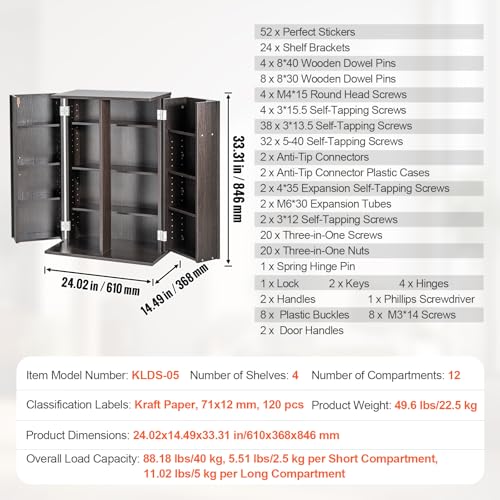 VEVOR Media Storage Cabinet, DVD Cabinet with Doors and Shelves, CD Storage, Adjustable DVD Shelf, Protects & Organizes Music, Movie, Video Games or Collections-Espresso - style: Espresso