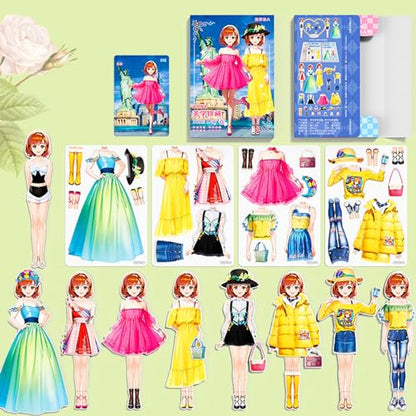 Magnetic Dress Up Paper Doll,Magnet Princess Dress Up Dolls for Girls Ages 4-7 Kids,Travel Activities Road Trip Car Ride Interactive Learning Created Imagine Set Birthday Gift - color: C Set