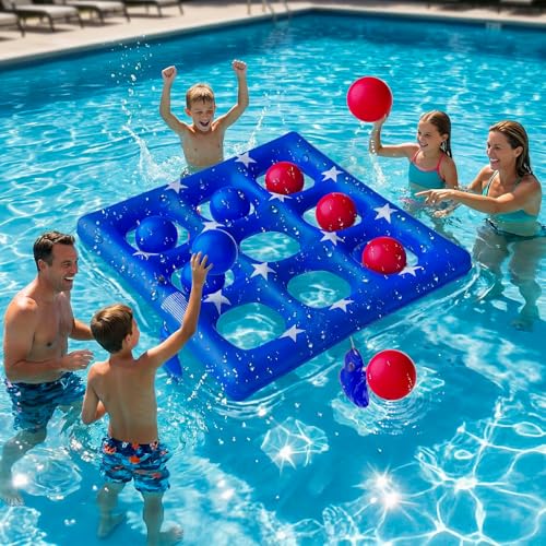 Pool Party Toys Games Set - Giant Inflatable Tic Tac Toe Float Game, Outdoor Pool Games for Adults Kids Family Pool Toys for 2-10 Players, Fun Swimming Beach Yard Activities with 10 Balls for Ages 6+ - size: Basic -- 56" x 56"