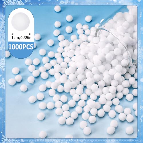 SEPGLITTER 1000Pcs Christmas White Pom Poms for Crafts Winter Puff Pompoms | 1cm Mini Size, White Puff Balls, DIY Crafts Making, Handmade Projects, Easter Party Supplies Decorations - style: White Style