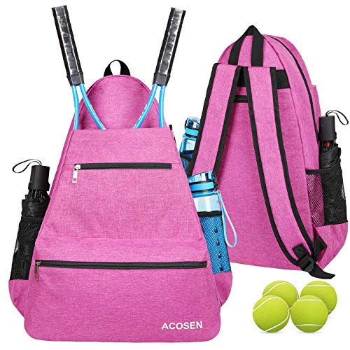 ACOSEN Tennis Bag Tennis Backpack - Large Tennis Bags for Women and Men to Hold Tennis Racket,Pickleball Paddles, Badminton Racquet, Squash Racquet,Balls and Other Accessories - color: Rose Red