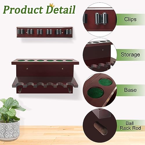 Hardwood Billiards Pool Cue Rack - Wall Mount Holder for 6 Cues, Sticks Storage and Table Accessories Organizer - Game Room Club (Red) - style: Red