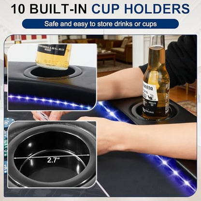 RAYKEEP LED Foldable Poker Table, 10 Players Folding Texas Holdem Blackjack Casino Table w/Inlaid 3-Color LED Light, Padded Rails & Cup Holders, Portable Card Game Table for Home Game Room & Parties - color: 84" Led