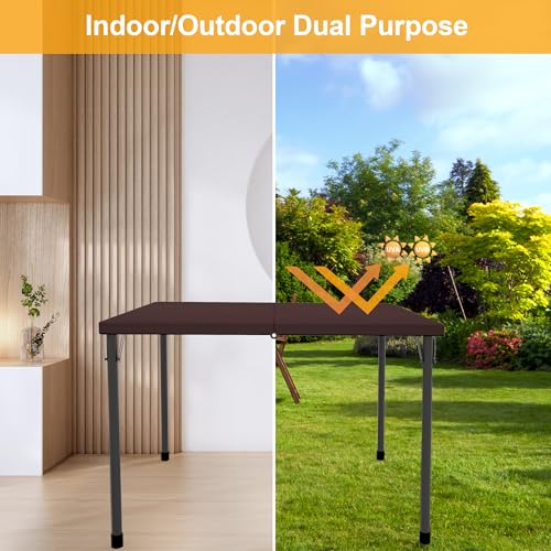 Kasunpul 34" Folding Table, Portable Square Folding Card Table with Collapsible Legs & Carrying Handle, Plastic Tables for Camping,Picnic, Office, Party, Brown - color: Brown