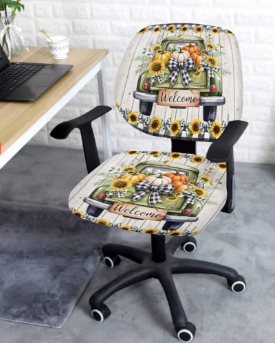 Savannan Office Chair Cover, Green Truck Sunflower on Wood Grain Protective Stretch Elastic Universal Cover for Desk Task Chair,Computer Rotating Chair 1 Pcs Black White Plaid