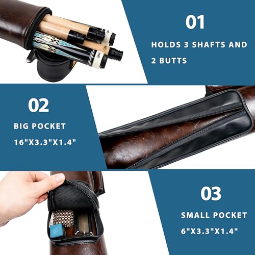 Billmart Pool Cue Case, 2 X 3 Hard Pool Cue Stick Carrying Case, Billiard Stick Accessories - color: Brown
