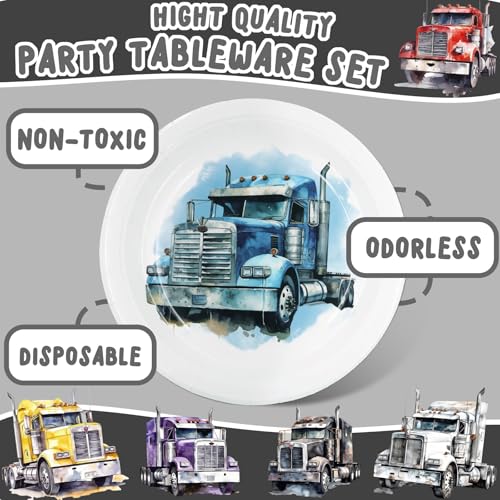 Semi Truck Birthday Party Favors & Tableware Set - Semi Truck Theme Plates, Napkins, Forks - style: Semi Truck