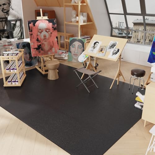 7'×9' Black Floor Mat for Under Kitchen Table, Waterpoof Easy Cleaning Plastic Area Rug Protector Cover, No Spill Easy Flat Floor Protector for Living Room, Art Studio - color: Black, size: 7' x 9' (Rectangular)