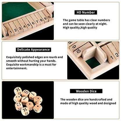 AMEROUS 1-4 Players Shut The Box Dice Game,Classic 4 Sided Wooden Board Game with 10 Dice and Instructions for Kids Adults, Tabletop Version - size: 8.66 inches