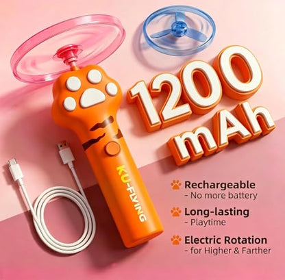 Cat Fetch Toy Auto Launcher 6 Discs 30m Range USB-C Rechargeable | Upgraded automatic disc launcher with 6 premium discs (3 glow). 30m range, USB-C rechargeable. Interactive indoor cat toy.