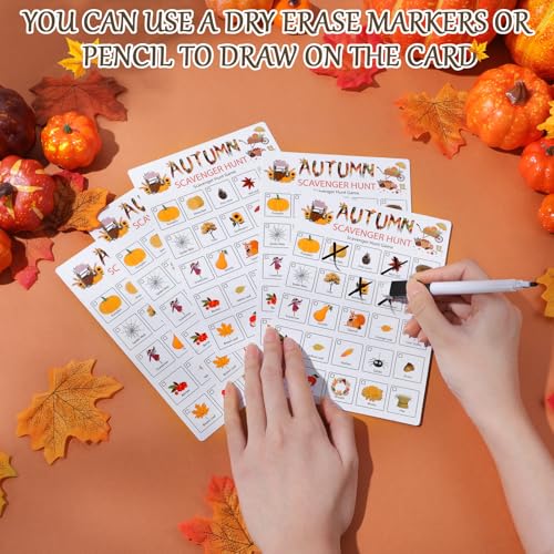 Hoolerry 30 Pcs Scavenger Hunt for Kids Road Trip Game Car Spring Summer Wedding Scavenger Hunt Cards Travel Activities Camping Games Outdoor Indoor Seek Activity for Kids Adults (Autumn) - style: Autumn