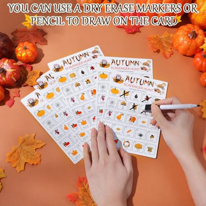 Hoolerry 30 Pcs Scavenger Hunt for Kids Road Trip Game Car Spring Summer Wedding Scavenger Hunt Cards Travel Activities Camping Games Outdoor Indoor Seek Activity for Kids Adults (Autumn) - style: Autumn