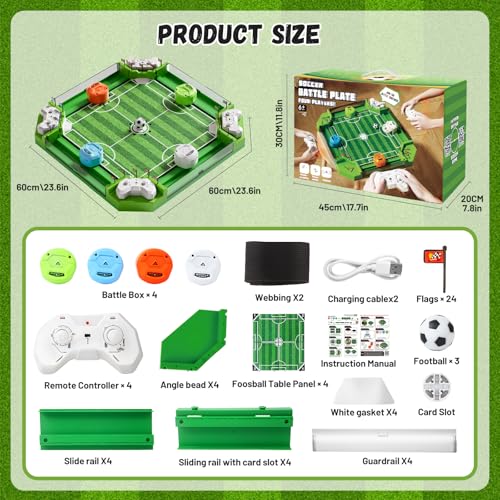 Remote Control Foosball Table Game, Mini Soccer Board Games with 3 Balls & 4 Remote Controllers, Football Tabletop Games Toy for Kids and Adults 3 4 5 6 7 8-12+Years Old - Gift for Boys Girls