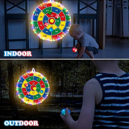 Kids Dart Board Game Set-29 inchs, Board Games with 16 Stick Balls, Summer Indoor Outdoor Toys Games for Kids Ages 4-8, Birthday Party Games Yard Toys for Kids Ages 3 4 5 6 7 8 9 10 11 - style: LED Dart Board