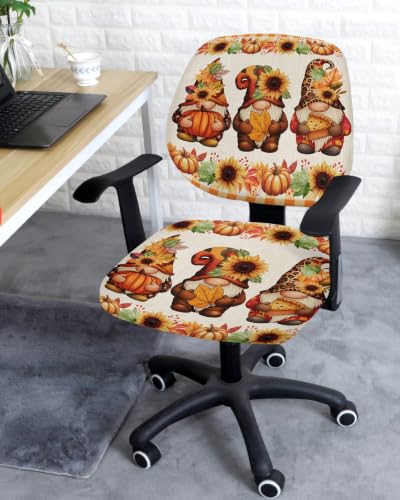 Savannan Office Chair Cover, Fall Gnome Thanksgiving Pumpkin Protective Stretch Elastic Universal Cover for Desk Task Chair,Computer Rotating Chair 1 Pcs Orange Maple Leaves