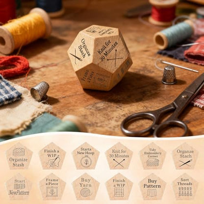 Quilter's Dice, Handmade Wooden Quilting Decision Dice with 12 Engraved Sewing Tasks, Fun Quilting Motivation Tool for Quilters, Sewists & Craft Lovers, Easter Basket Stuffers - style: Quilter's Dice