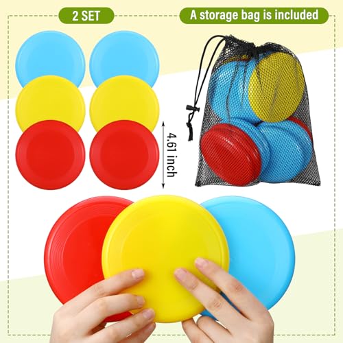 18 Pcs Mini Flying Disc Game Set 4.6" Interactive Adult Outdoor Sport Plastic Flying Disc Yard Outside Fun Toss Game for Beach Lawn Backyard Park Camping Family Outdoor Activities