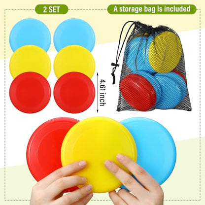 18 Pcs Mini Flying Disc Game Set 4.6" Interactive Adult Outdoor Sport Plastic Flying Disc Yard Outside Fun Toss Game for Beach Lawn Backyard Park Camping Family Outdoor Activities
