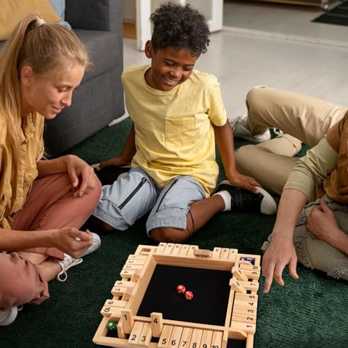 GSE Games & Sports Expert 1-4 Player Wooden Shut The Box Dice Board Game with 8 Dice. 4-Way 10 Numbered Shut The Box Set of Popular English Pub Board Game - Natural Wood - color: Natural Wood