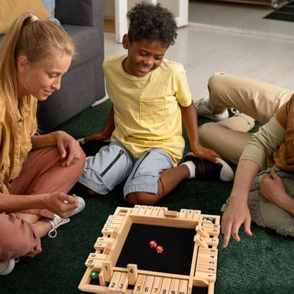 GSE Games & Sports Expert 1-4 Player Wooden Shut The Box Dice Board Game with 8 Dice. 4-Way 10 Numbered Shut The Box Set of Popular English Pub Board Game - Natural Wood - color: Natural Wood