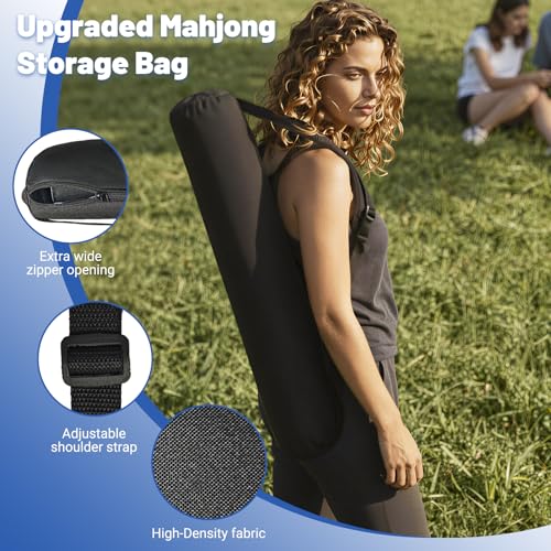 Blue Mahjong Mat(32.4"x32.4") with Black Carrying Bag, Rubber American Mahjong Table Cover, Non-Slip Noise Reduction Gaming Mat for Poker/Cards/Board Games/Tile Games, 3 Colors(Blue/Red/Green) - color: Cl-blue