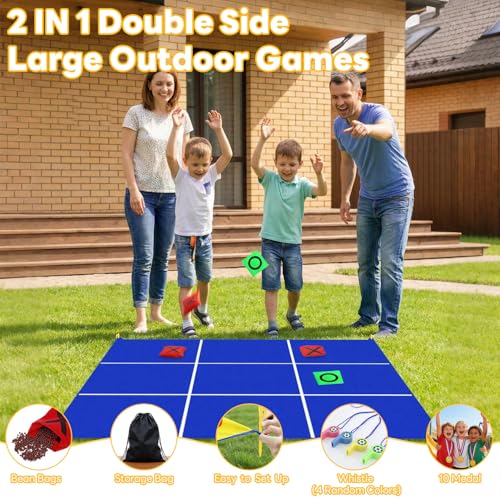 2-in-1 Giant Tic Tac Toe Bean Bag Toss Games, 4.5ft Double Sided Large Outside Camping Backyard Lawn Games for Family Friend Party Fun Carnival Outdoor Giant Yard Games