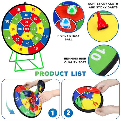 Large Dart Board for Kids, Kids Double-Sided Dart Board with Sticky Balls and Darts, Indoor/Outdoor Sport Fun Party Play Game Toys, Gifts for 3 4 5 6 7 8 9 10 11 12 Year Old Boys Girls - style: M026