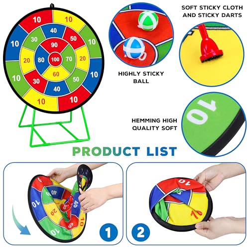 Large Dart Board for Kids, Kids Double-Sided Dart Board with Sticky Balls and Darts, Indoor/Outdoor Sport Fun Party Play Game Toys, Gifts for 3 4 5 6 7 8 9 10 11 12 Year Old Boys Girls - style: M026