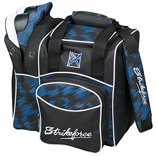 KR Strikeforce Flexx Single Tote Bowling Bag with Side Shoe Compartment, Front Accessory Compartment - color: Blue Scratch