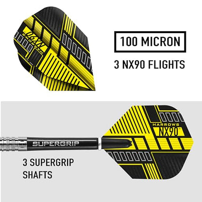 Harrows NX90 Darts, 90% Tungsten Steel Tip Darts Set, Includes High-Grade Shafts, Aerodynamic Dart Flights, Available in Sizes 21g, 22g, 23g, 24g, 25g & 26g