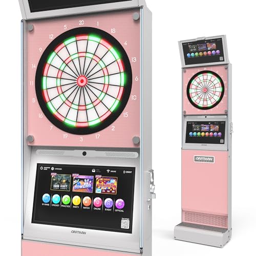 EDmini Electronic Digital Standing Coin Operated Commercial Soft Tip Dartboard Machine with Touch Screen, Party Games, Slim, for Bars, Clubs, Home (Up to 8 Players) - style: Pink