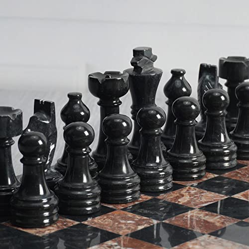 Radicaln Marble Chess Pieces 3.5" Handmade Black & Marinara Chess Figures | Natural Stone, Hand Polished, Premium Finish, 32 playing Pieces, Unique Veining, Timeless Design - color: Black and Marinara