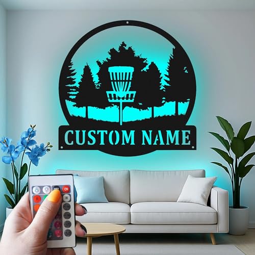 Custom Disc Golf Basket Led Light Metal Wall Art Personalized Gift for Disc Golfers Game Room Decor 3