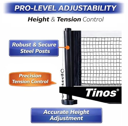TINOS Premium Table Tennis Net & Post | Pro Screw Clamp Ping Pong Net