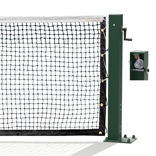 Katop Surface Mount Tennis Net Posts with Heavy Duty Double-Layer Tennis Net, 4'' Square Aluminum Alloy Posts, Unique Built-in Winder Design, ITF Compliant, Sturdy and Durable - color: Deep Green