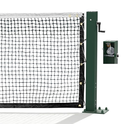 Katop Surface Mount Tennis Net Posts with Heavy Duty Double-Layer Tennis Net, 4'' Square Aluminum Alloy Posts, Unique Built-in Winder Design, ITF Compliant, Sturdy and Durable - color: Deep Green