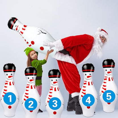 Poen 7 Pcs Glow in The Dark Giant Inflatable Bowling Set, Including 6 Pcs 27 Inches Bowling Pins and a 24 Inches Inflatable Ball Adults Outdoor Indoor Family Party - style: Snowman
