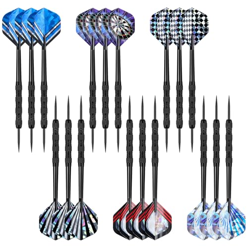 Accmor Metal Tip Darts, Steel Tip Darts, 14 Grams Professional Metal Darts, Darts Metal Tip Set, Metal Darts for Dartboard - color: Laser Colorful-Black, style: 18 pack