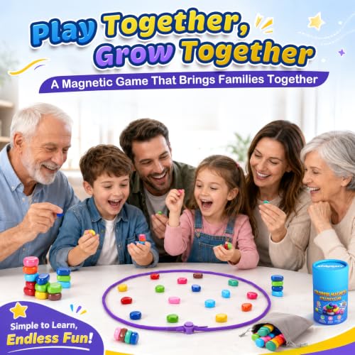 Magnet Game with String, 30 Colorful Magnetic Stones, Portable Magnetic Chess Strategy Set for 2-6 Players, Family Game Night, Travel, Camping, Party, Storage Bag and Instructions